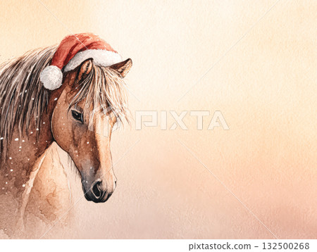 Watercolor illustration of a horse wearing a festive hat symbolizing the 2026 year of the horse Watercolor illustration of a horse wearing a festive hat symbolizing the 2026 year of the horse 132500268