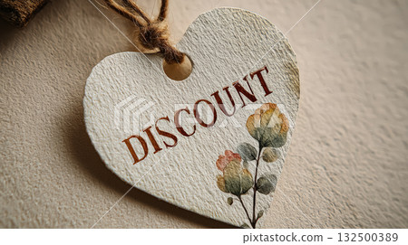 Heart-shaped discount tag with floral design for autumn sale and Black Friday promotions 132500389