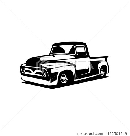 Antique truck with white background, side view. Best for logo, badge, emblem, icon and sticker design. 132501349