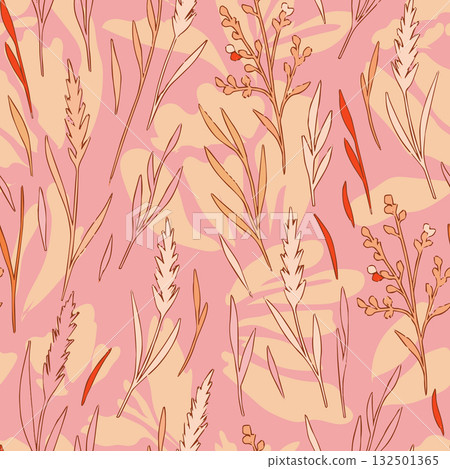 Floral brush strokes seamless pattern. Miscanthus sinensis vector illustration for fashion textile, graphics, backgrounds and crafts Floral brush strokes seamless pattern. Miscanthus sinensis vector illustration for fashion textile, graphics, backgrounds and crafts 132501365