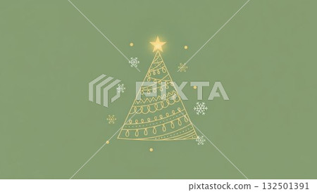 A simple background illustration of a Christmas tree and snowflakes drawn with hand-drawn gold lines A simple background illustration of a Christmas tree and snowflakes drawn with hand-drawn gold lines 132501391