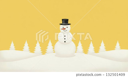 A simple illustration of a snowman wearing a top hat standing in a winter snowy landscape A simple illustration of a snowman wearing a top hat standing in a winter snowy landscape 132501409