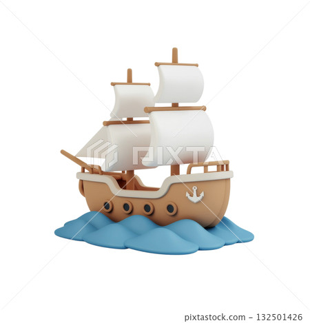 3D illustration of a sailing ship sailing on the ocean 3D illustration of a sailing ship sailing on the ocean 132501426