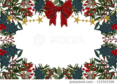 [聖誕相框]手工刺繡插畫素材 132501506