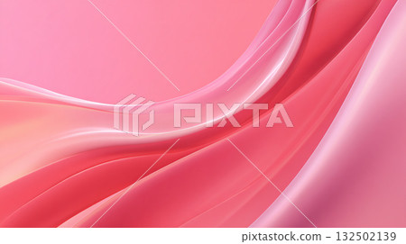 A smooth, flowing abstract background featuring translucent, glossy curves and waves in soft blush and rose gold pink hues with gentle light reflections. 132502139