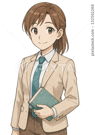 Illustration of a woman holding a book (colored pencil style) Illustration of a woman holding a book (colored pencil style) 132502268