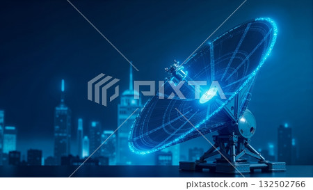 Futuristic blue satellite dishes scanning the cosmos for signals - ai generated Futuristic blue satellite dishes scanning the cosmos for signals - ai generated 132502766
