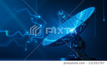 Futuristic blue satellite dishes scanning the cosmos for signals - ai generated 132502767