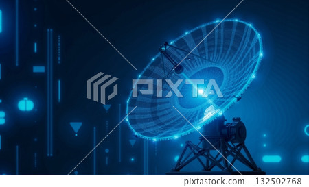 Futuristic blue satellite dishes scanning the cosmos for signals - ai generated Futuristic blue satellite dishes scanning the cosmos for signals - ai generated 132502768
