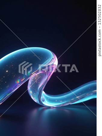 Curved iridescent glass tube with glowing neon reflections - ai generated 132502832