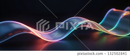 Curved iridescent glass tube with glowing neon reflections - ai generated 132502841