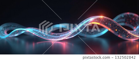 Curved iridescent glass tube with glowing neon reflections - ai generated 132502842