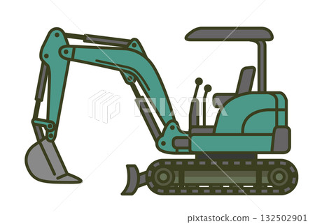 Illustration of a mini excavator (mini excavator, hydraulic excavator) (construction machinery, construction vehicle, work site) 132502901