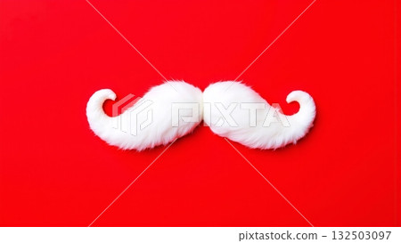 Santa Claus's fluffy white beard on bright red background - ai generated 132503097