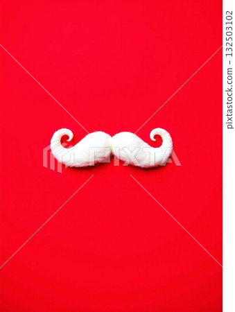 Santa Claus's fluffy white beard on bright red background - ai generated 132503102