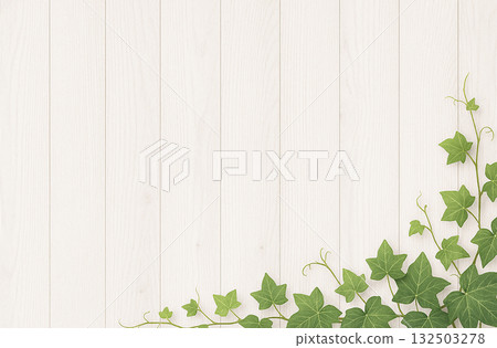 Background material of white board with wood grain and leaves - Bright glow 132503278