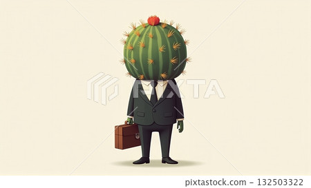 Aloof cactus head businessman in suit defensive work climate - ai generated Aloof cactus head businessman in suit defensive work climate - ai generated 132503322