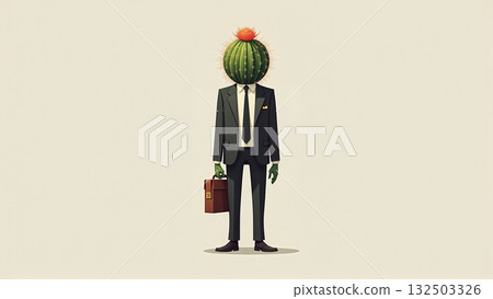 Aloof cactus head businessman in suit defensive work climate - ai generated 132503326