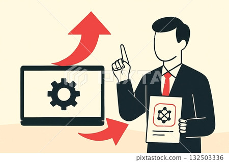 身著西裝的人講解AI相關資料，是一幅融合商業與科技的構圖插畫 132503336