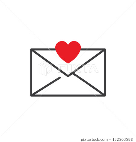 envelope with a red heart envelope with a red heart 132503598