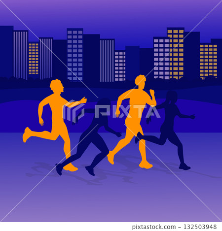 People running in city at night exercising together People running in city at night exercising together 132503948