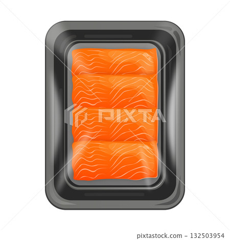 Salmon fillets in packaging ready for grocery store 132503954