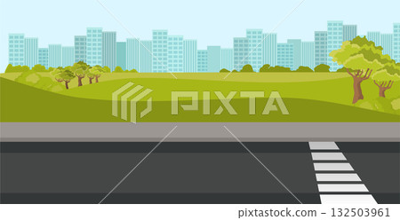 Urban city park green landscape with crosswalk vector 132503961