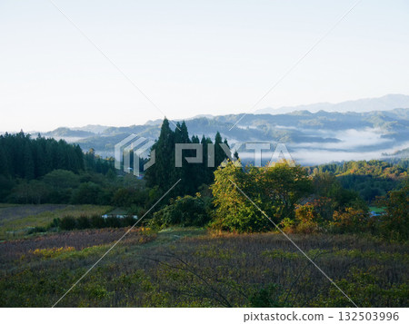 Morning scenery in Ogawa Village, Nagano Prefecture 132503996
