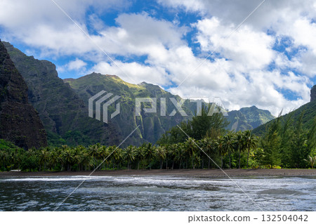 Remote beach in Hakaui Bay, Nuku Hiva, Marquesas Islands, French Polynesia 132504042