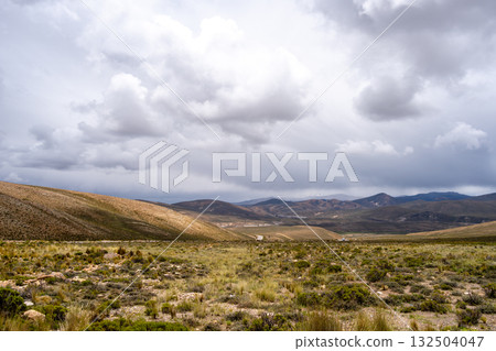 Vast valley and mountains landscape with dramatic sky, Peru Vast valley and mountains landscape with dramatic sky, Peru 132504047