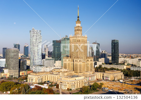 Warsaw skyline skyscraper with Palace of Culture and Science in downtown in Warsaw, Poland Warsaw skyline skyscraper with Palace of Culture and Science in downtown in Warsaw, Poland 132504136