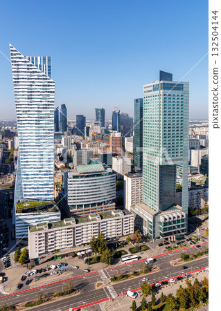 Warsaw skyline skyscraper in downtown real estate portrait format in Warsaw, Poland Warsaw skyline skyscraper in downtown real estate portrait format in Warsaw, Poland 132504144