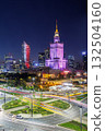 Warsaw skyline skyscraper with Palace of Culture and Science by night portrait format in downtown in Warsaw, Poland 132504160