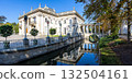 Lazienki Palace on island inside Lazienki Park panorama in Warsaw, Poland 132504161