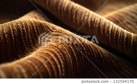Corduroy fabric texture background with deep brown ridges 132504170
