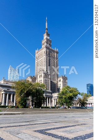 Palace of Culture and Science in downtown in Warsaw, Poland 132504217