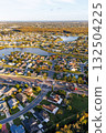 Aerial view photo of new neighborhood real estate buildings in Buenaventura Lakes, Orlando, Florida, United States 132504225