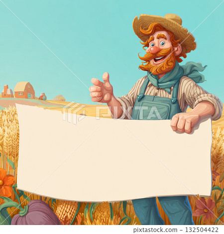 Cartoon Farm Banner with Blank Space for Text 132504422