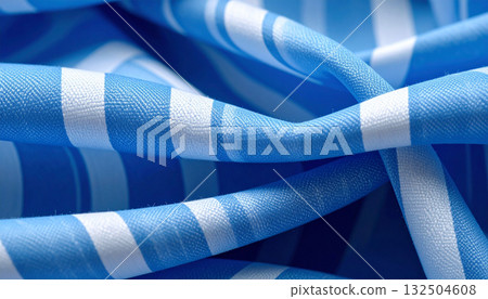 A refreshing drape created by twisting blue and white striped fabric 132504608