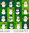 Seamless pattern with cute snowmen in green and orange tones 132504721