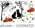 Halloween vector clipart set with black cats, pumpkins and autumn decor 132504725