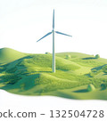 Isometric 3D Wind Turbines in Green Field on White Background 132504728