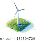 Isometric 3D icon of wind turbine on green field with curved blades and shading 132504729