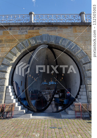 Kobky former storage Cells in embankment walls on the Rasinovo nabrezi by Vltava river on October 26, 2025 in Prague, Czech republic. 132505003