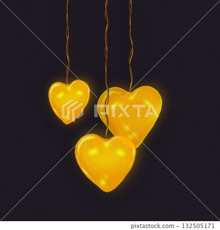 Glowing golden heart lights for Christmas decoration Glowing golden heart lights for Christmas decoration 132505171