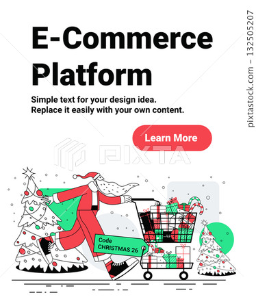 Santa Christmas shopping cart gifts discount festive trees modern e-commerce holiday sale web banner red green flat style Santa Christmas shopping cart gifts discount festive trees modern e-commerce holiday sale web banner red green flat style 132505207