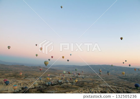 Cappadocia balloons flying from early morning before dawn to sunrise, Cappadocia scenery 132505236