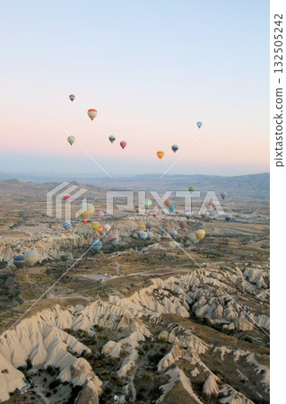 Cappadocia balloons flying from early morning before dawn to sunrise, Cappadocia scenery Cappadocia balloons flying from early morning before dawn to sunrise, Cappadocia scenery 132505242