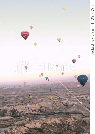 Cappadocia balloons flying from early morning before dawn to sunrise, Cappadocia scenery 132505262