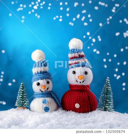 Charming Knitted Snowmen in Winter Wonderland 132505674